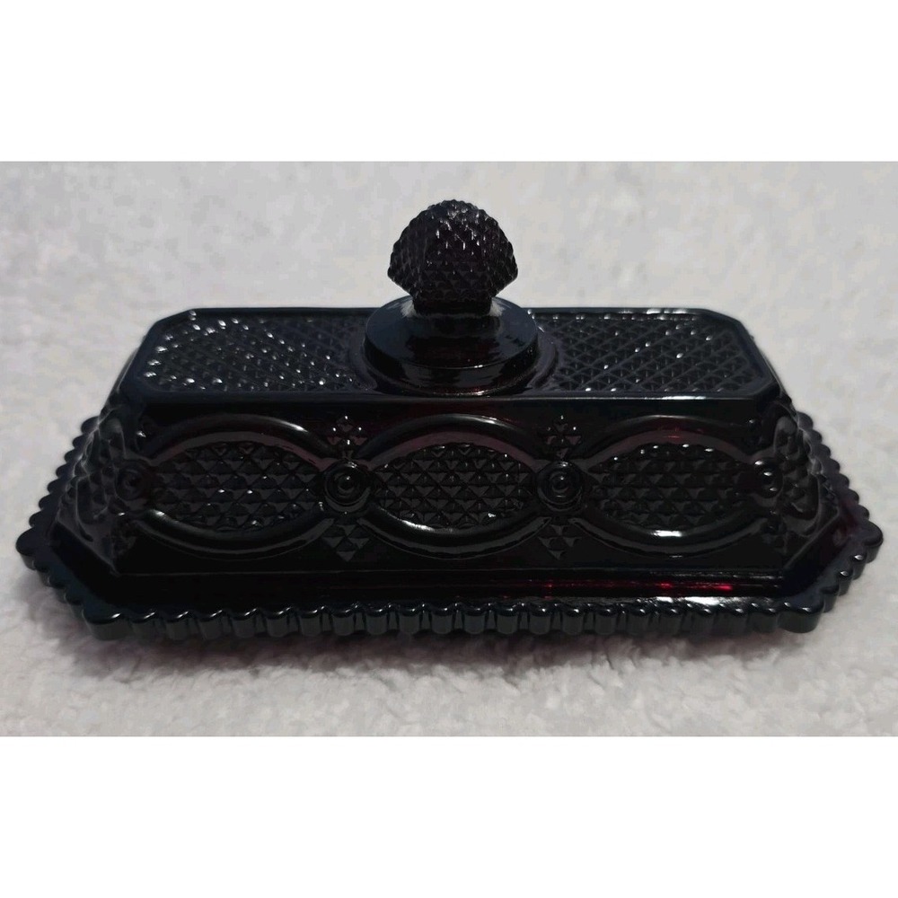 Vintage Avon Cape Cod Ruby Red Covered Butter Dish 1876 Collection